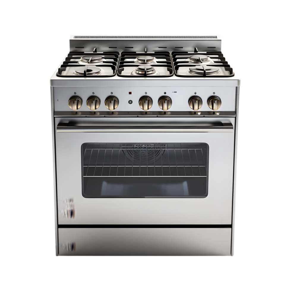 Stainless steel gas stove on transparent background png