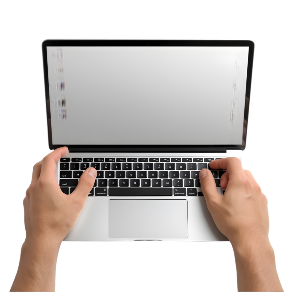 Man hands typing on laptop keyboard on transparent background png