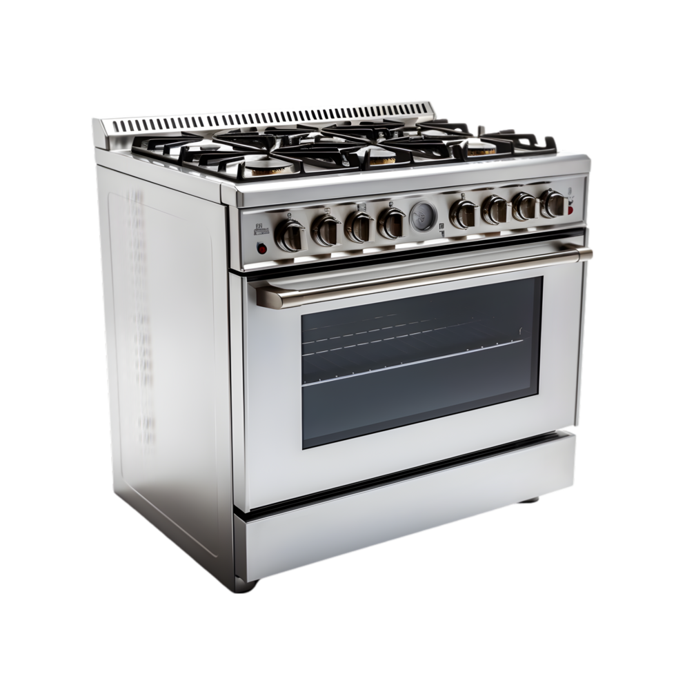 Stainless steel gas stove on transparent background png
