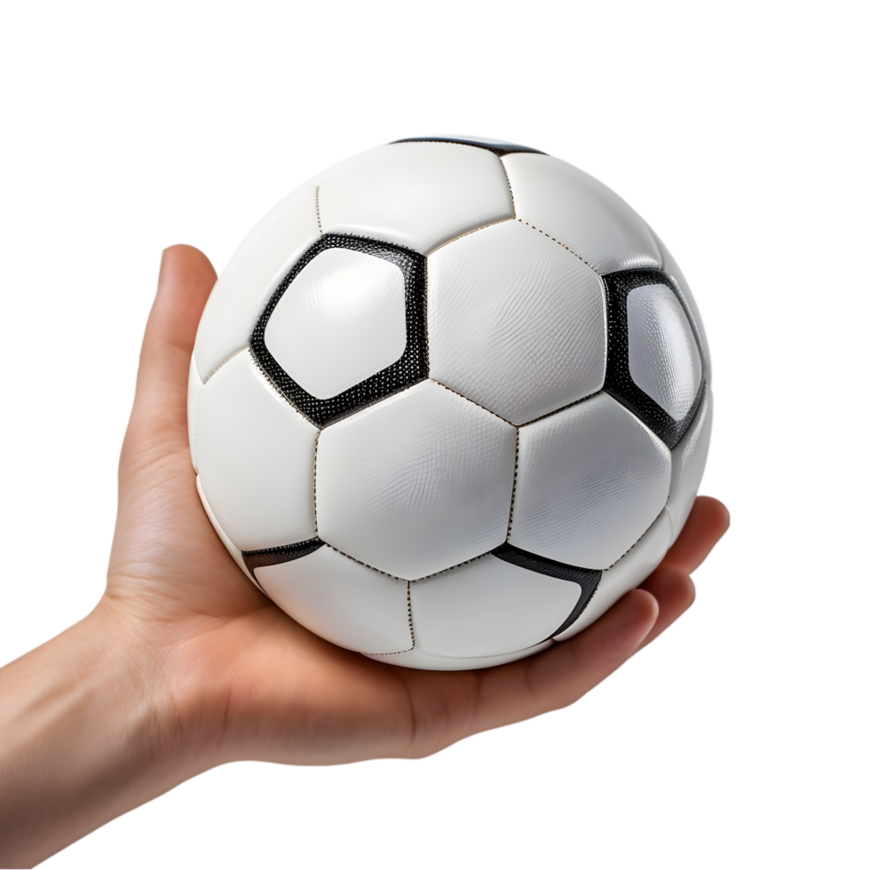 Soccer ball in hand on transparent background png