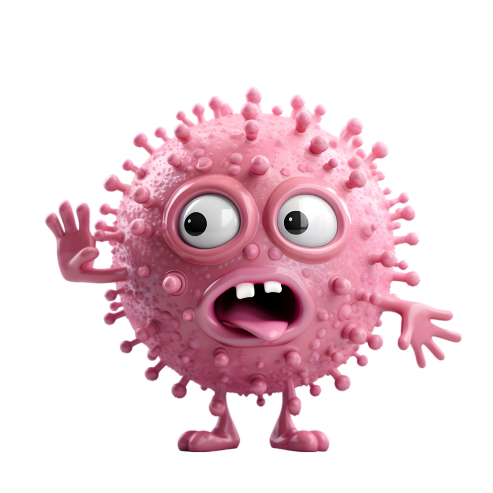 Funny pink virus character on transparent background png