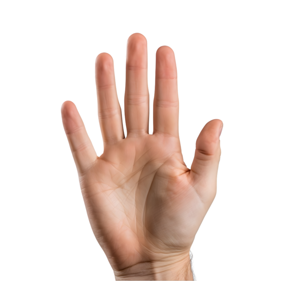hand showing five fingers on transparent background png