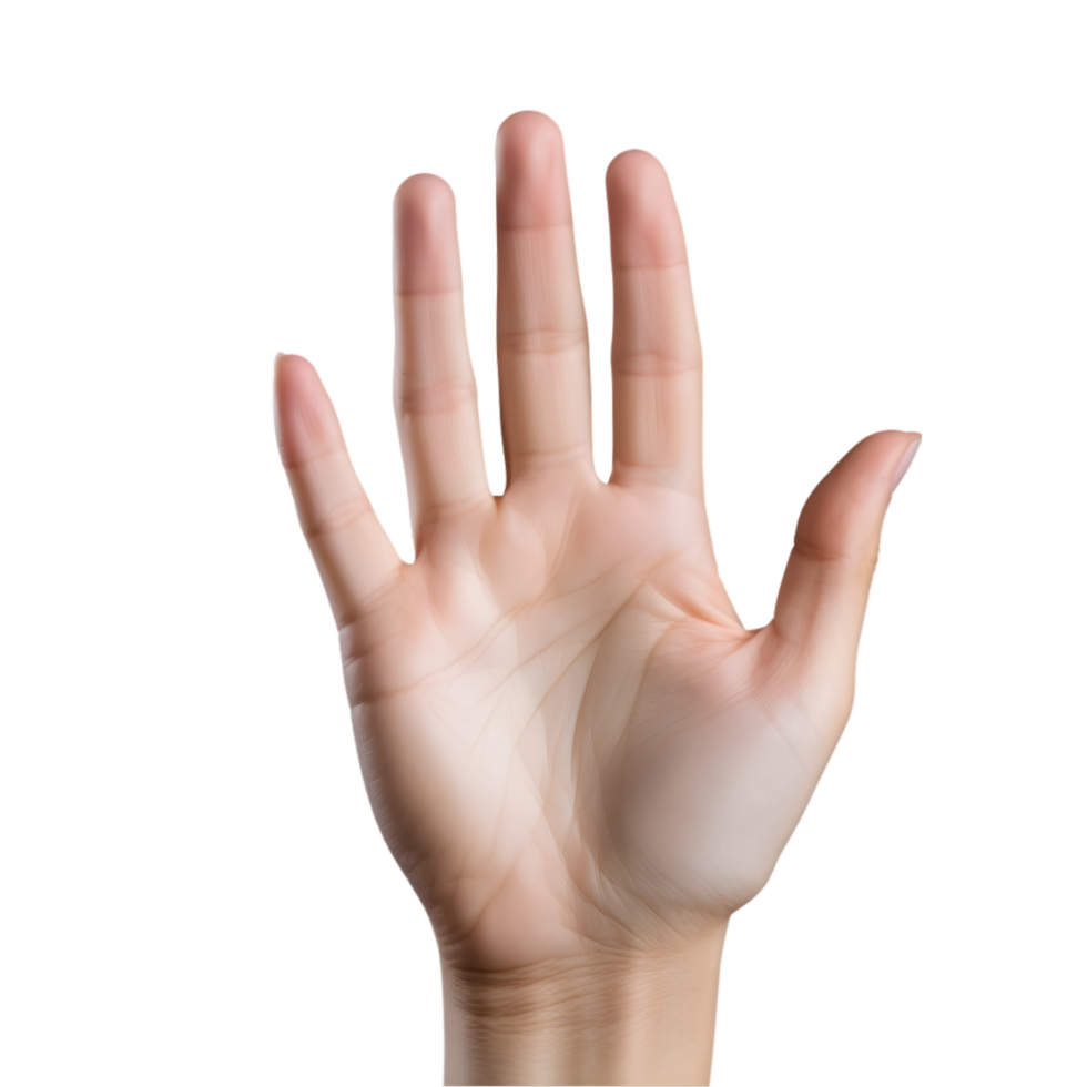 hand showing five fingers on transparent background png