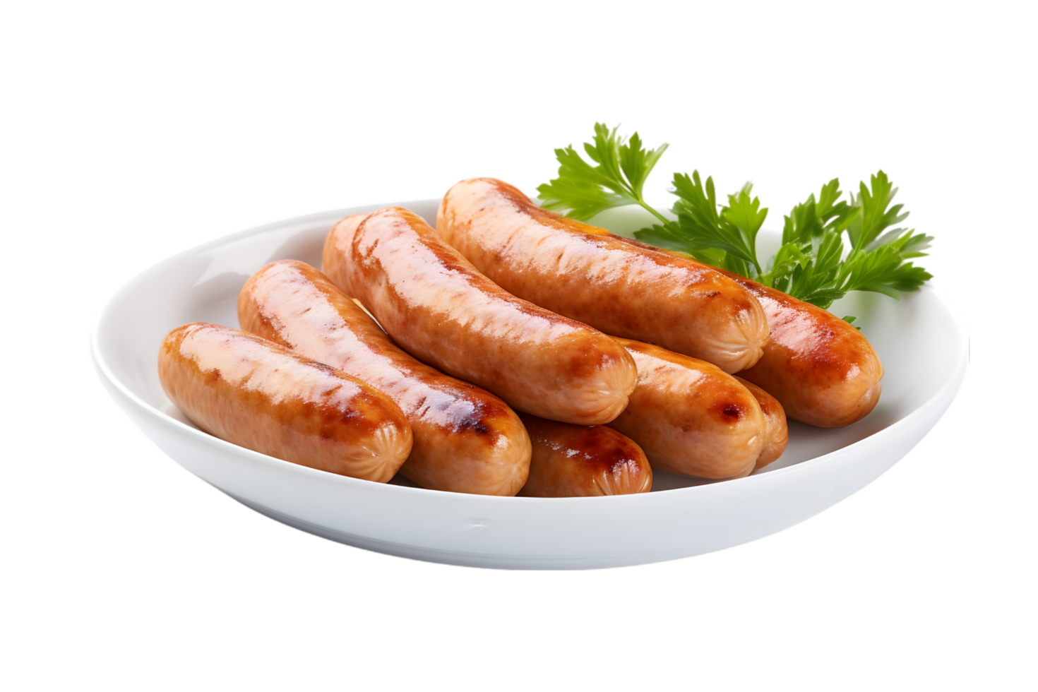 Grilled sausages with parsley on transparent background png