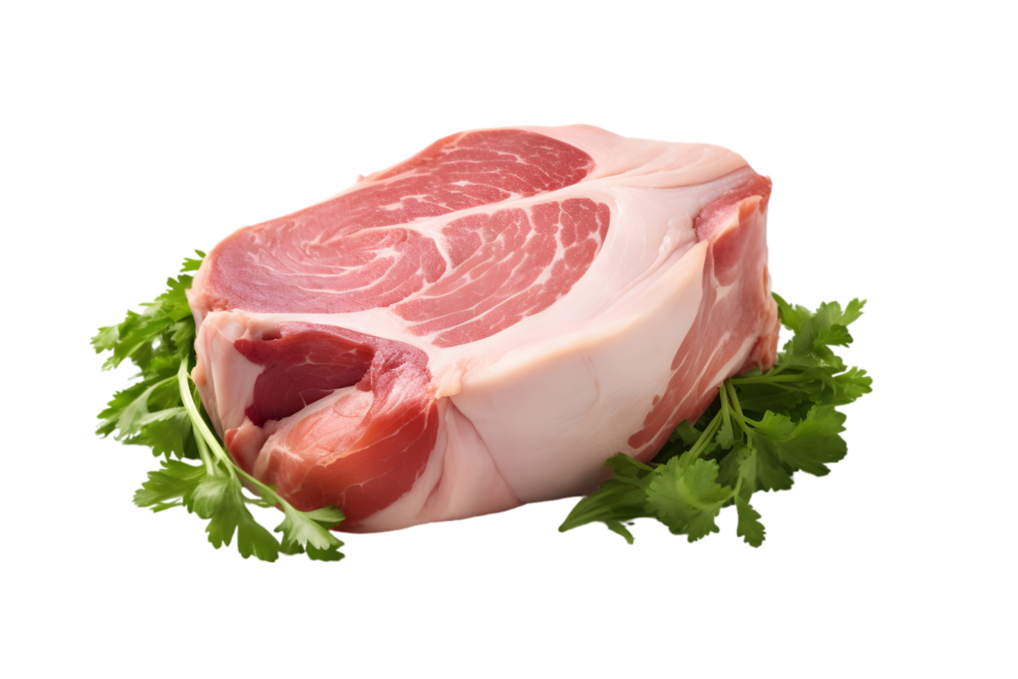 Raw pork neck with parsley on transparent background png