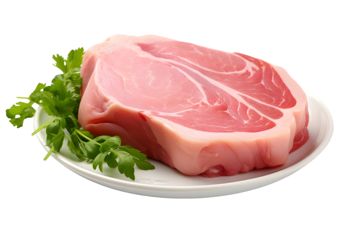 Raw pork neck with parsley on transparent background png