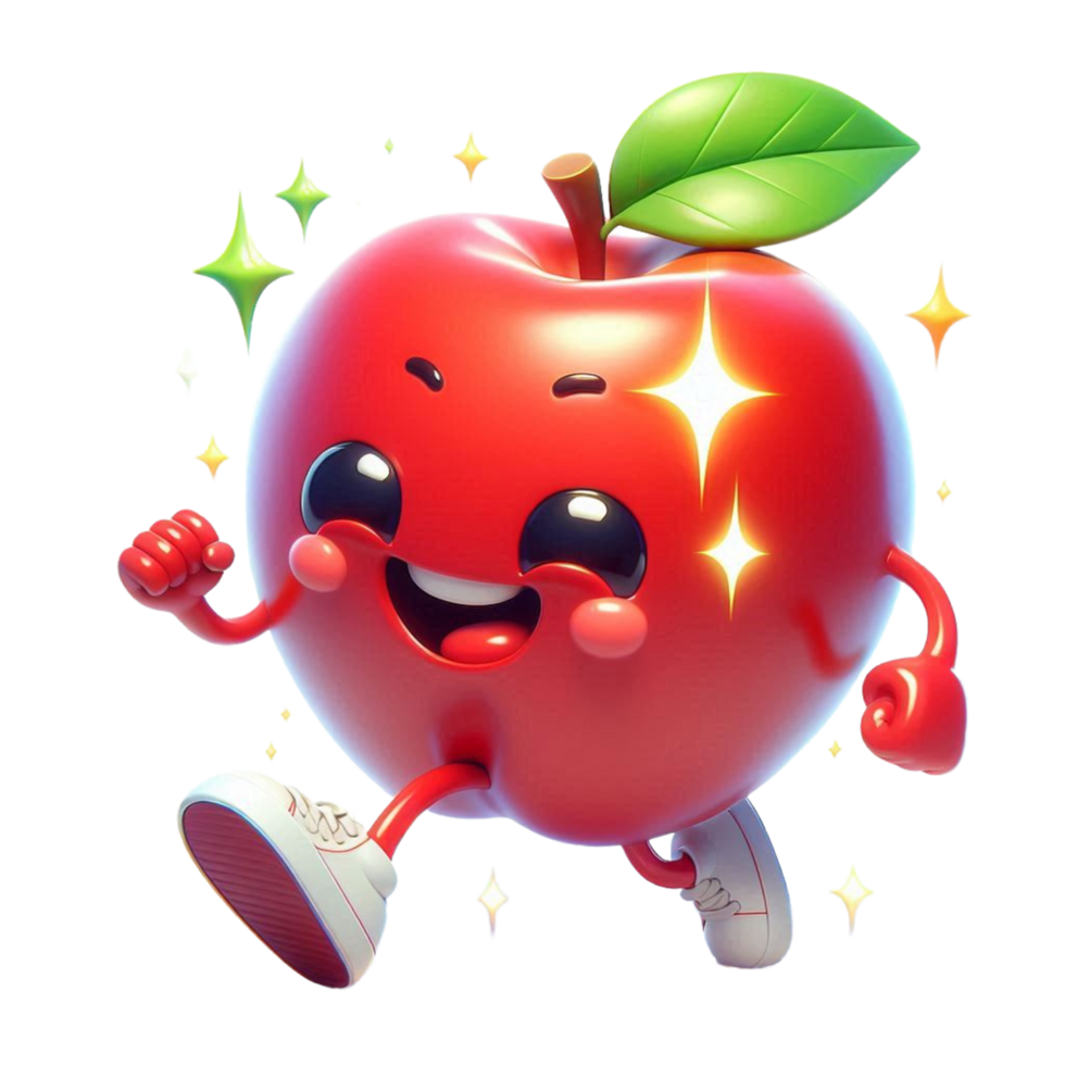 an apple character running with a smile on its face png