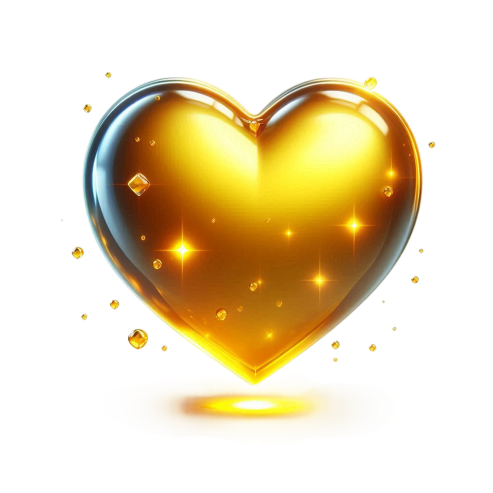 golden and yellow heart with sparkles on transparent background png