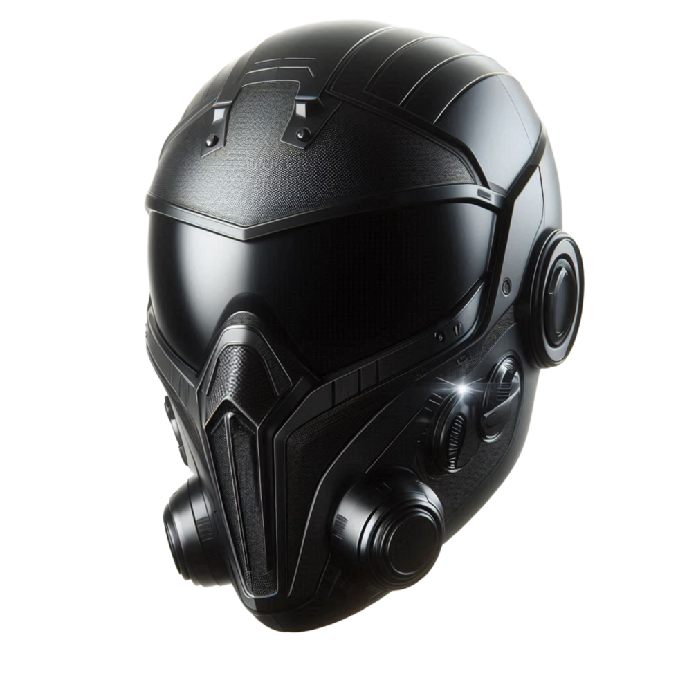 a black helmet with a gas mask on it png