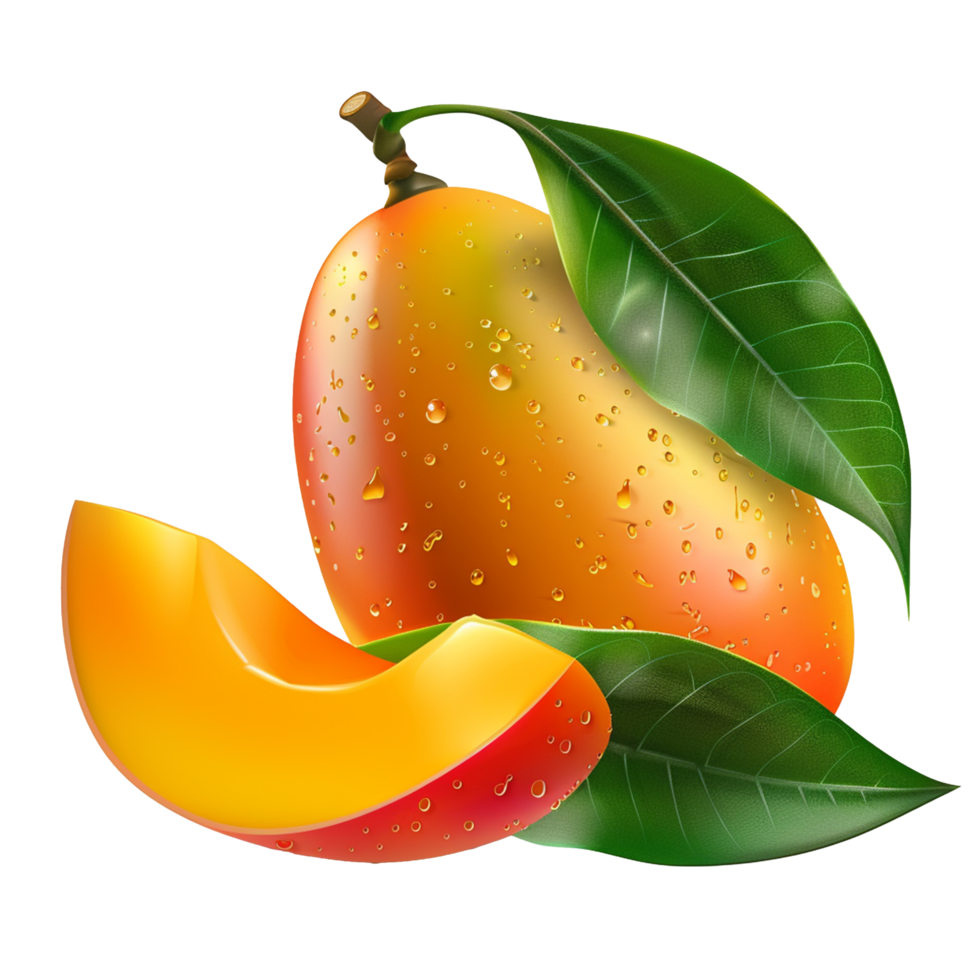 Mango with Leaves on Transparent Background png