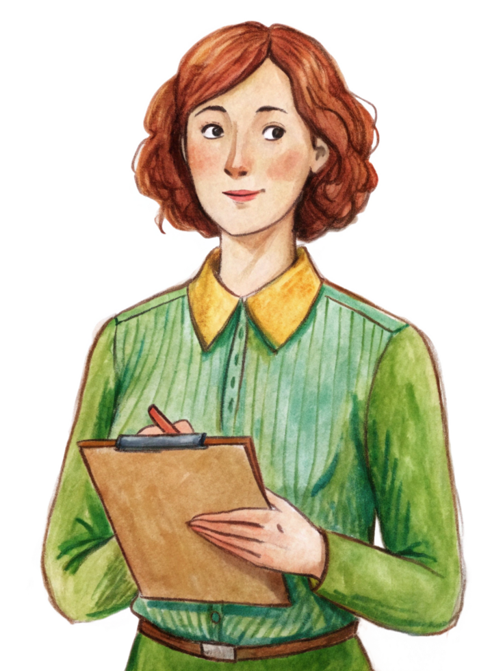 Female Hold Clipboard Hand Drawn Illustration png