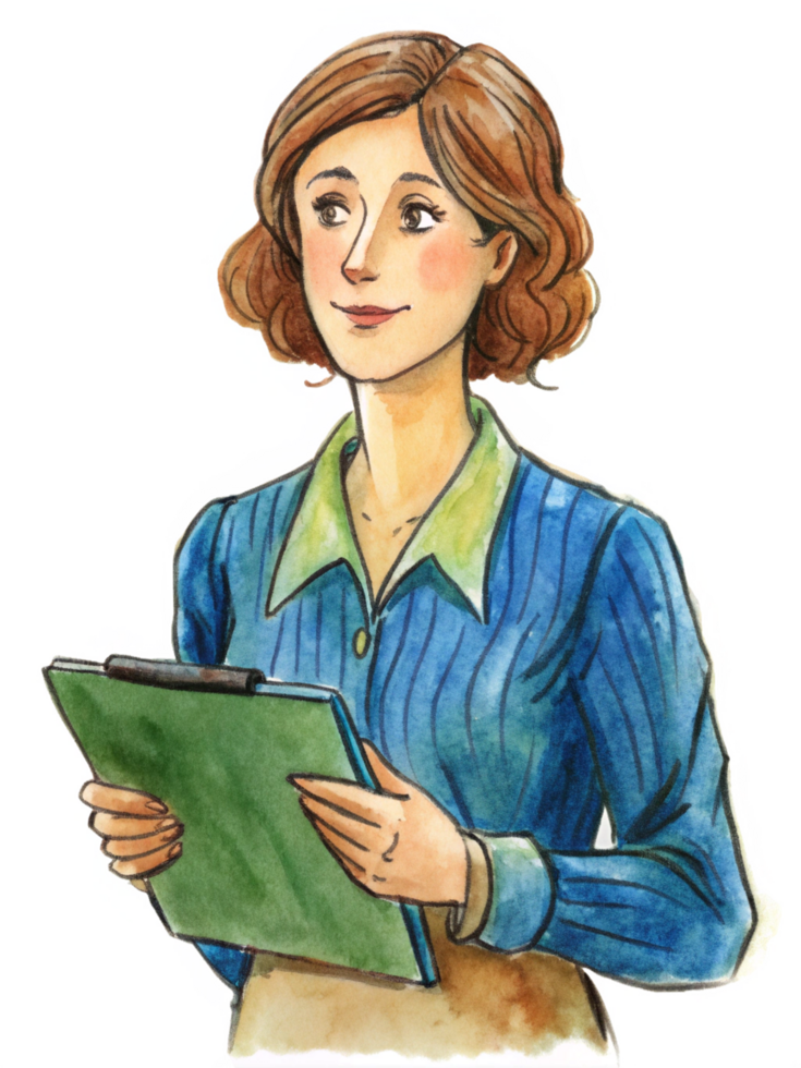 Female Hold Clipboard Hand Drawn Image png
