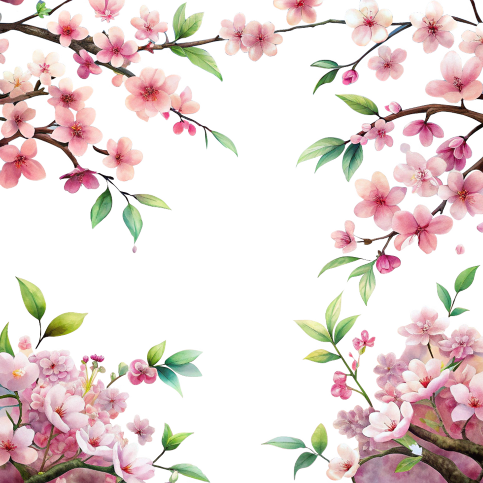 Cherry Blossom Branch Border Artwork Drawing png