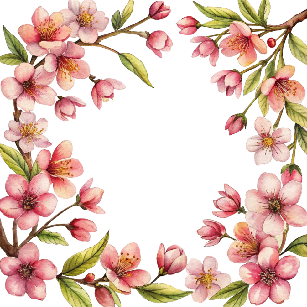 Cherry Blossom Branch Border Hand Drawn Style png