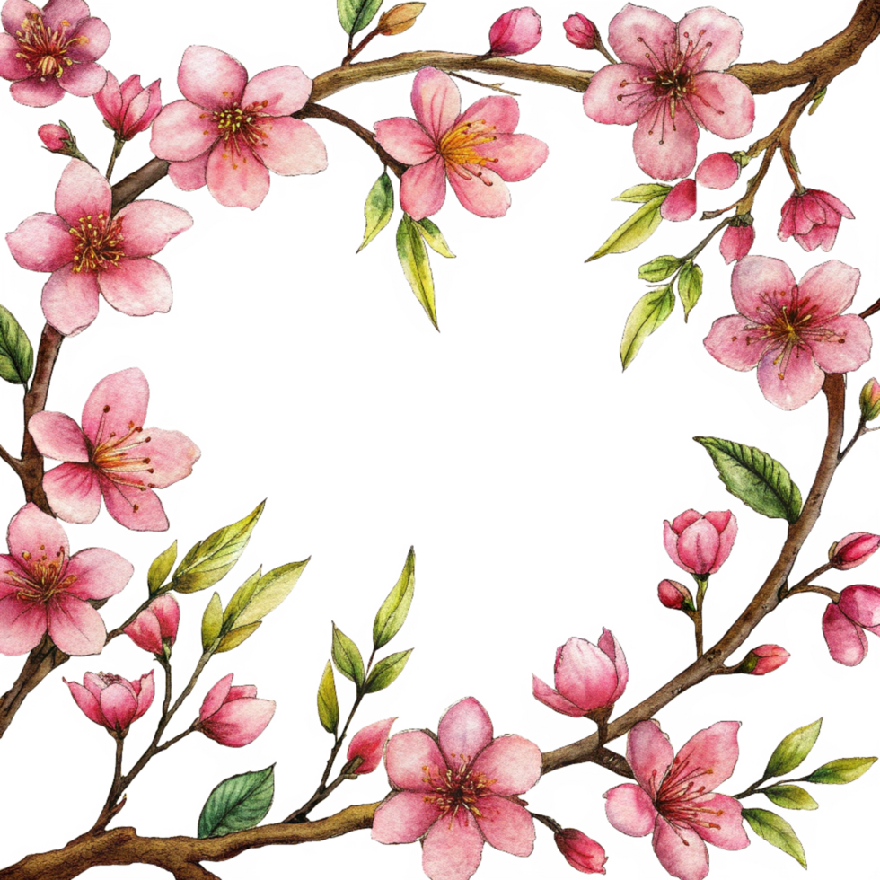Cherry Blossom Branch Border Hand Drawn Concept png