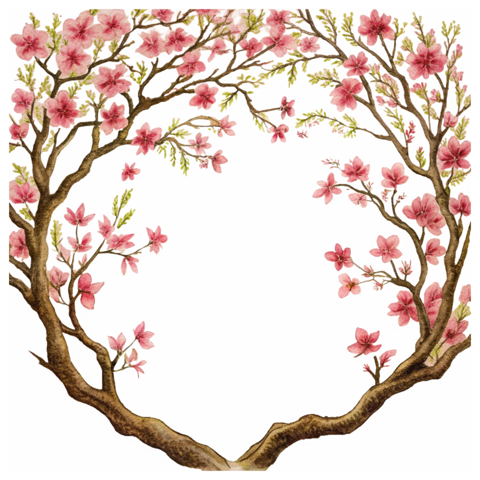 Cherry Blossom Branch Border Hand Drawn Illustration png