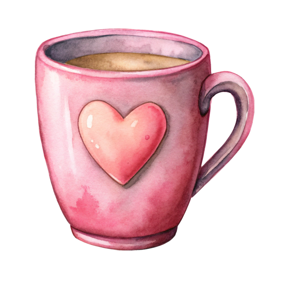 Pink Mug with Love Shape Hand Drawn png
