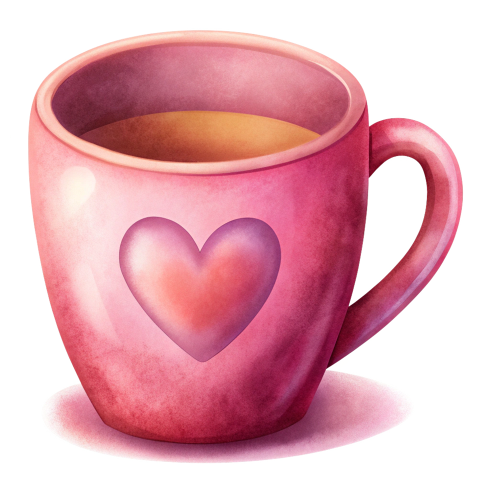Pink Mug with Love Shape Hand Drawn Object png
