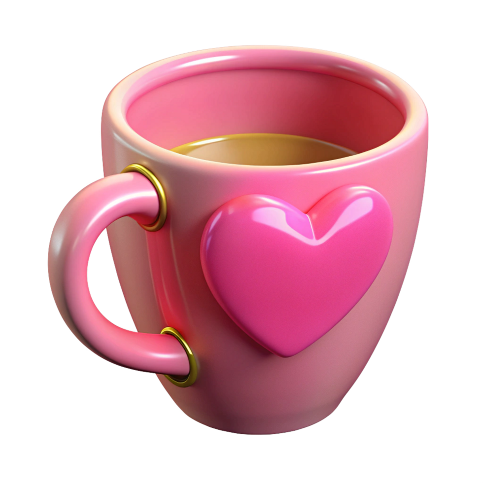 Pink Mug with Love Symbol 3d Object png