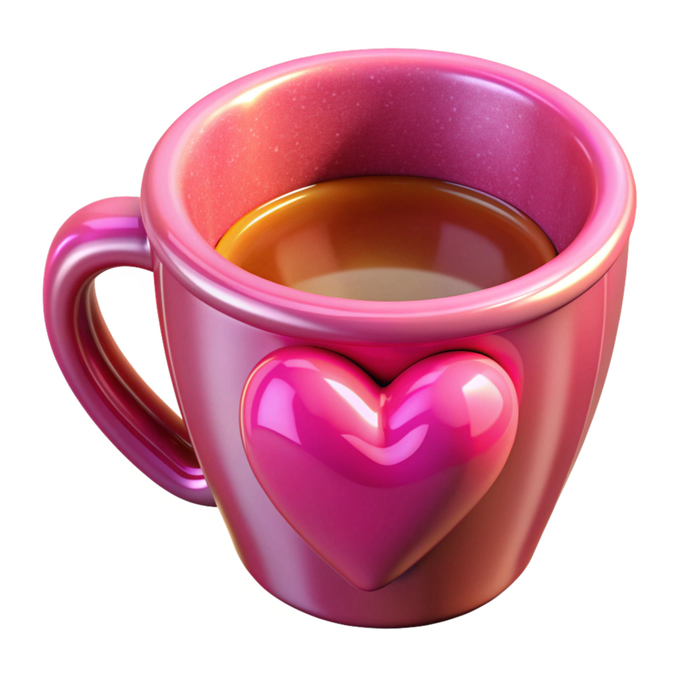 Pink Mug with Love Symbol 3d Render png