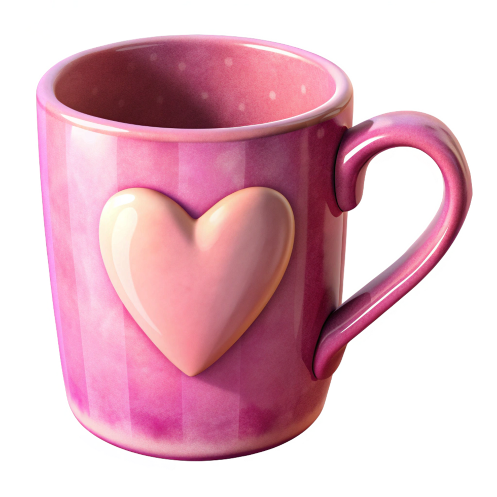 Pink Mug with Love Shape Hand Drawn Illustration png
