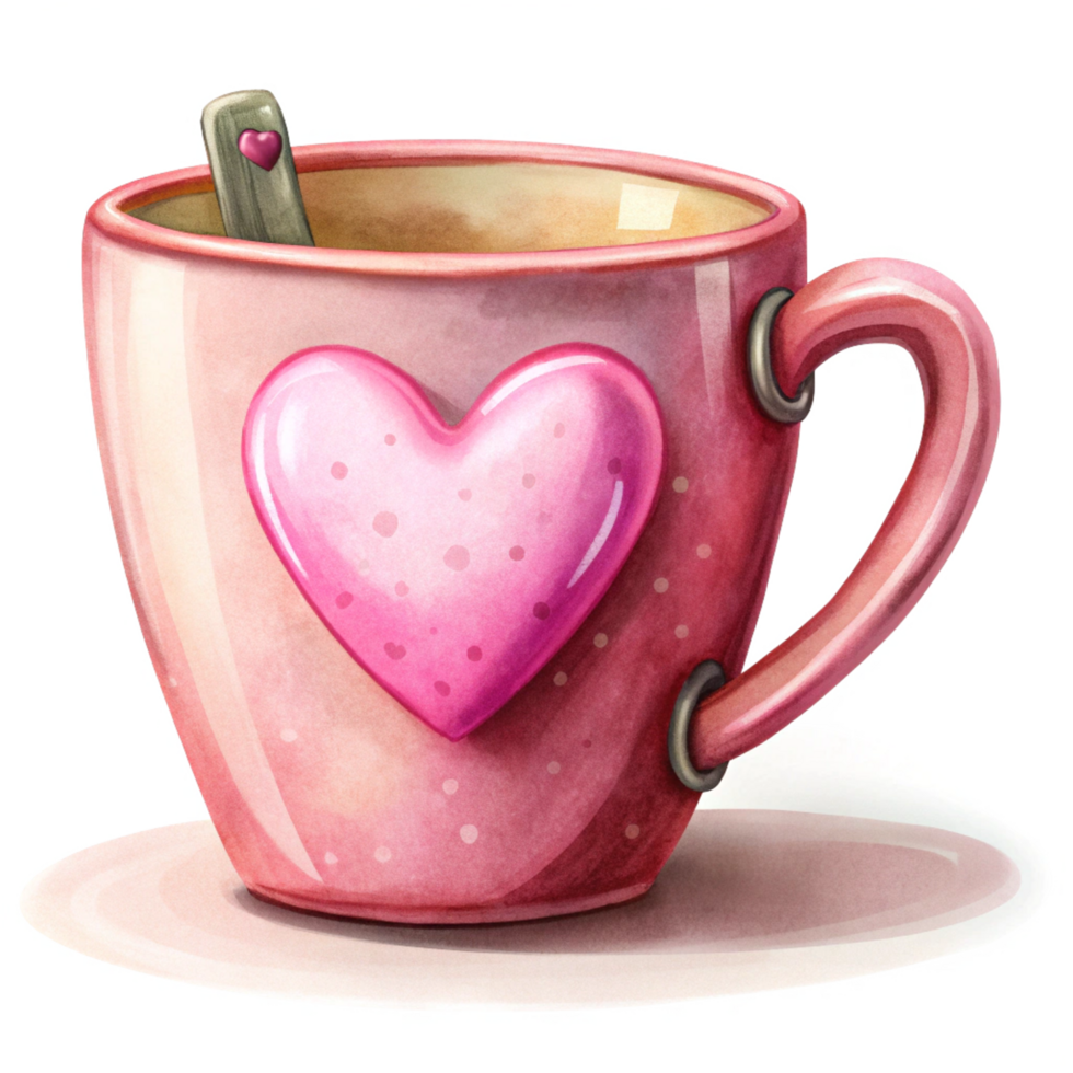 Pink Mug with Love Shape Hand Drawn Concept png