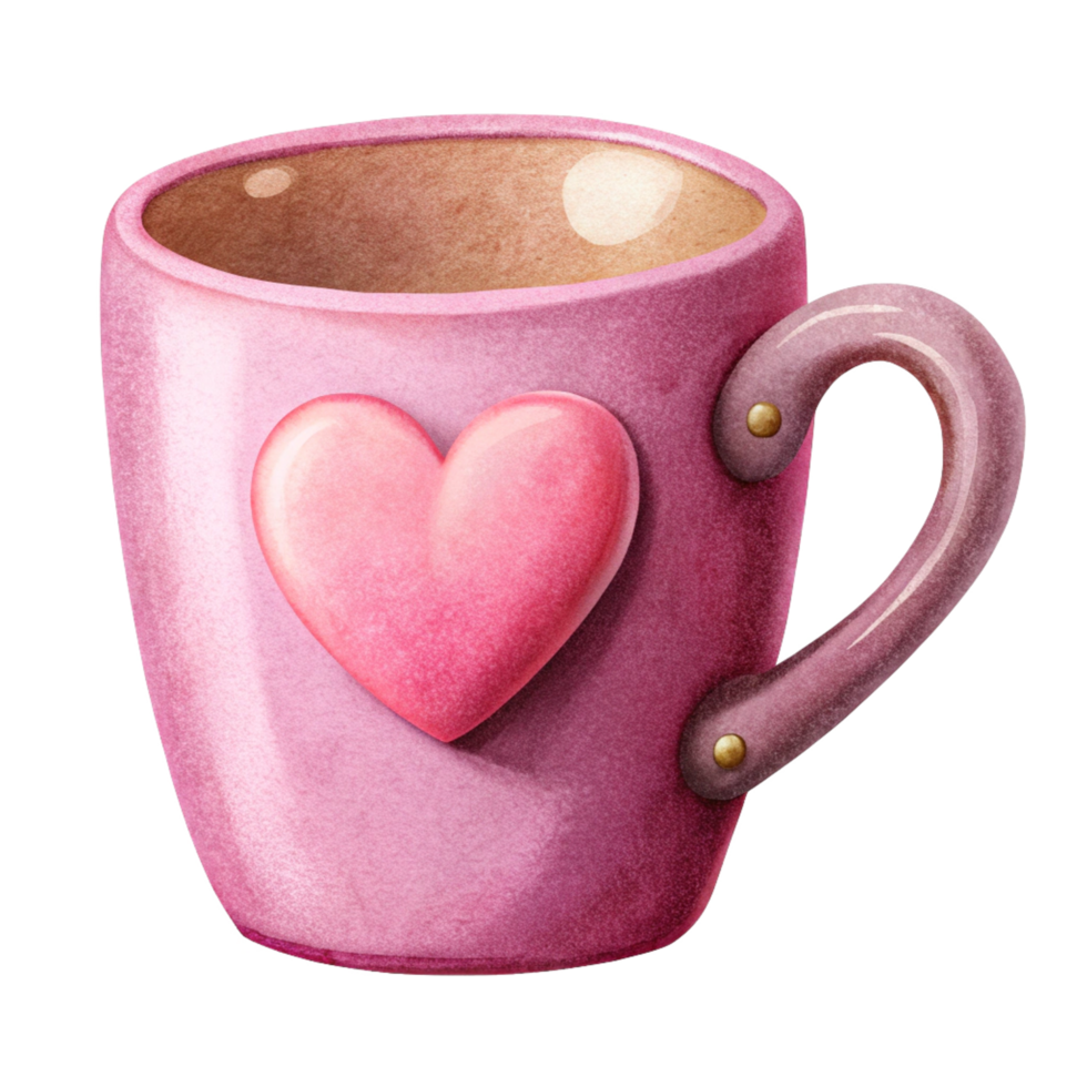 Pink Mug with Love Shape Hand Drawn Design png