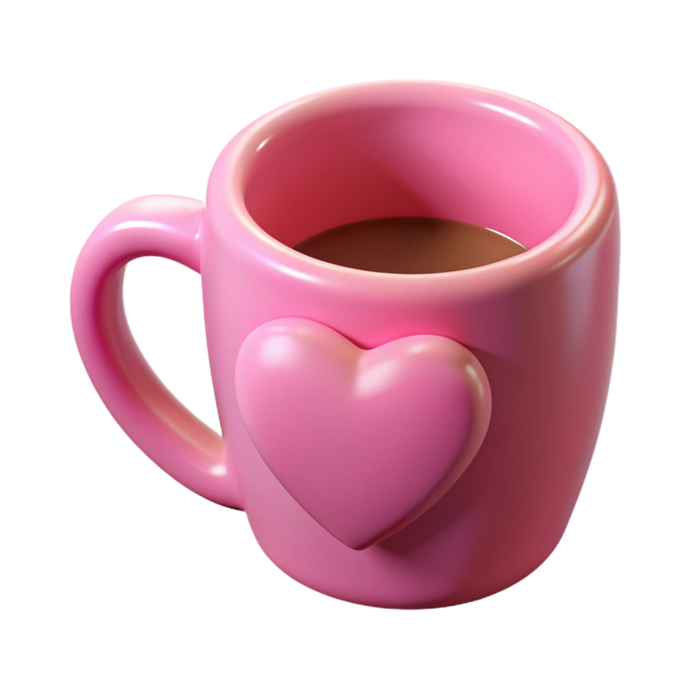 Pink Mug with Love Shape 3d Render png