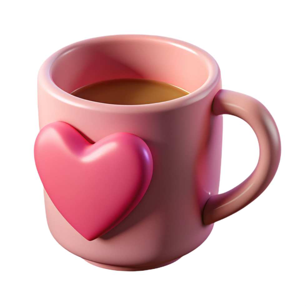 Pink Mug with Love Shape 3d Image png