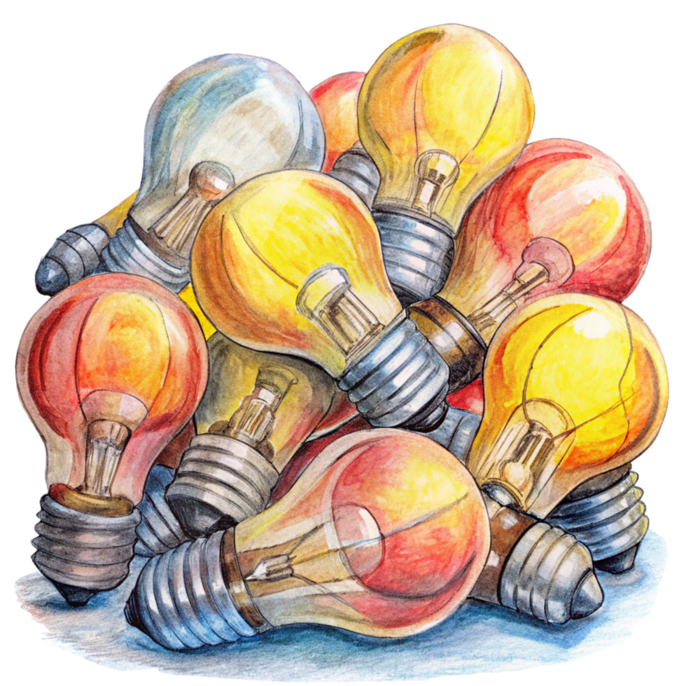 Heap of Bulb Lamp Hand Drawn Clip Art png