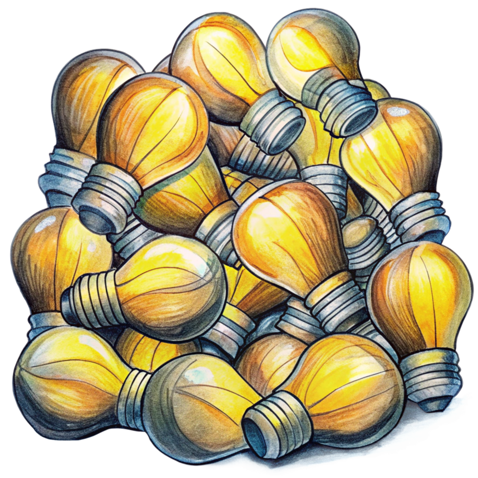 Heap of Bulb Lamp Hand Drawn Art png