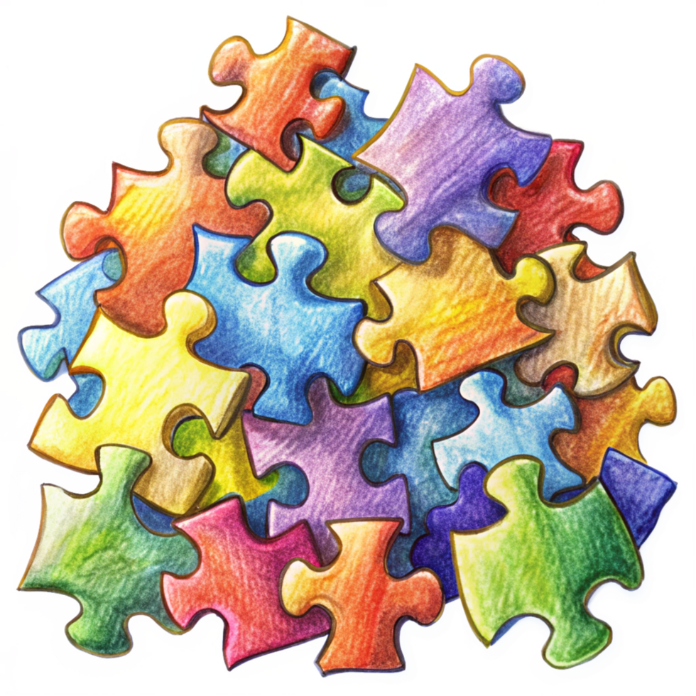 Heap of Puzzle Pieces Hand Drawn Art png