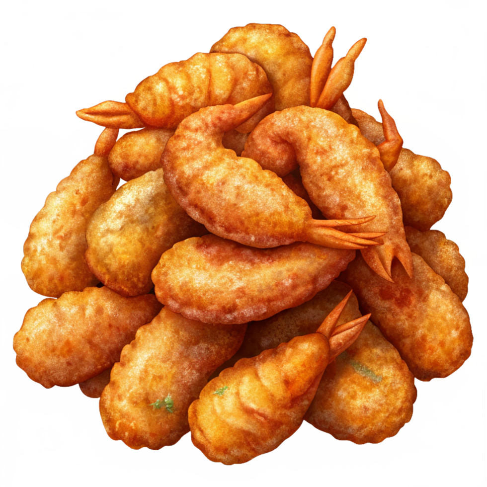 Heap of Fried Shrimps 3d Illustration png