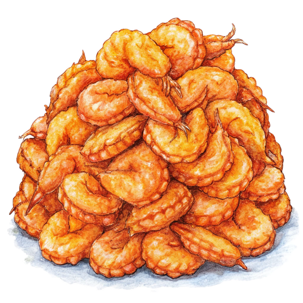 Heap of Fried Shrimps Hand Drawn Clip png