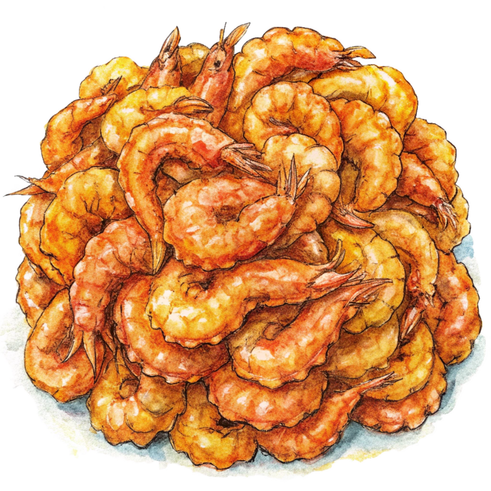 Heap of Fried Shrimps Hand Drawn Clip Art png