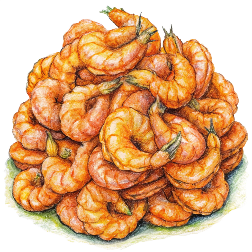Heap of Fried Shrimps Hand Drawn Artwork png