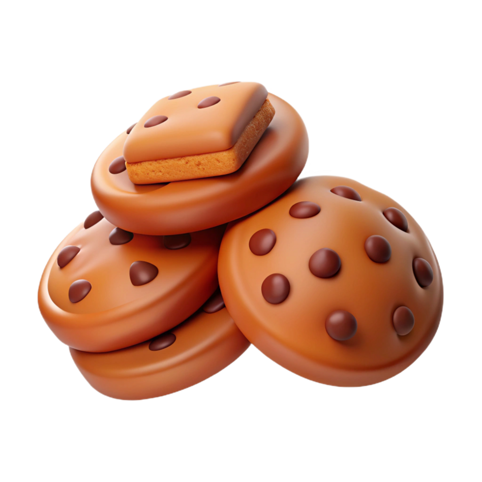 Heap of Cookies and Chocolate 3d Render png