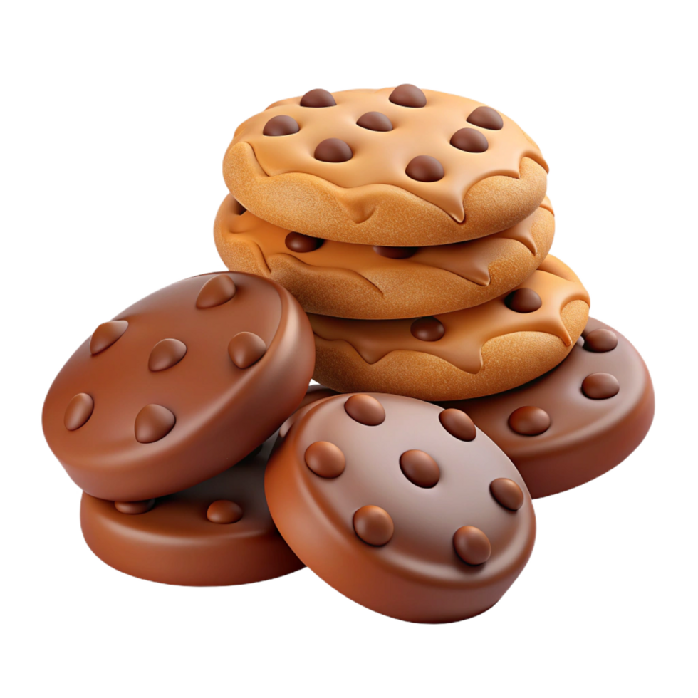 Heap of Cookies and Chocolate 3d Graphic png
