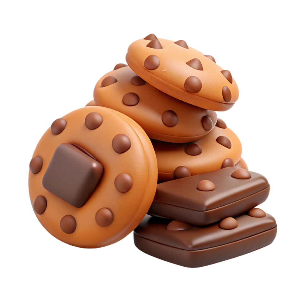 Heap of Cookies and Chocolate 3d Image png