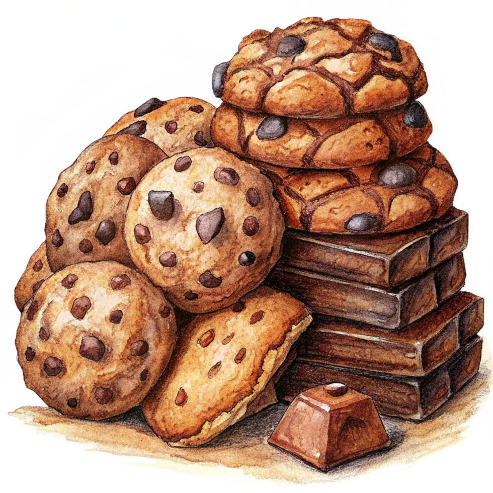Heap of Cookies and Chocolate Hand Drawn png