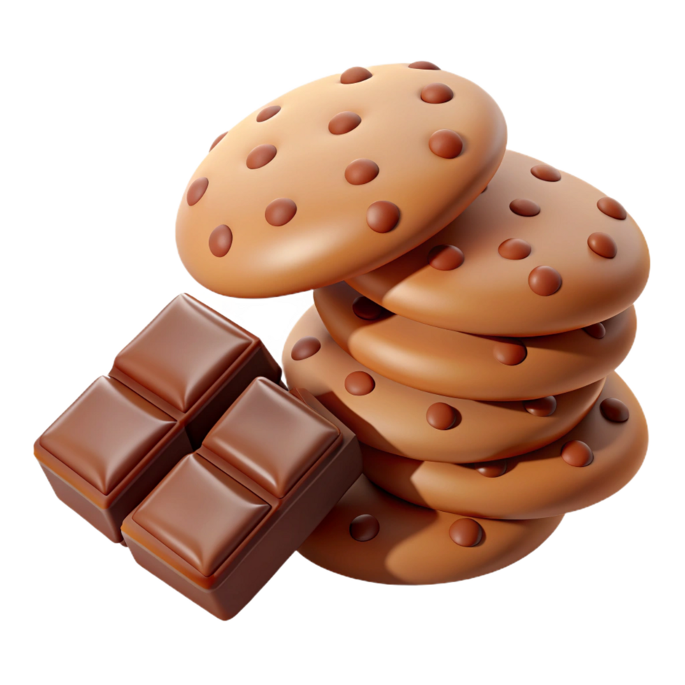 Heap of Cookies and Chocolate 3d Illustration png