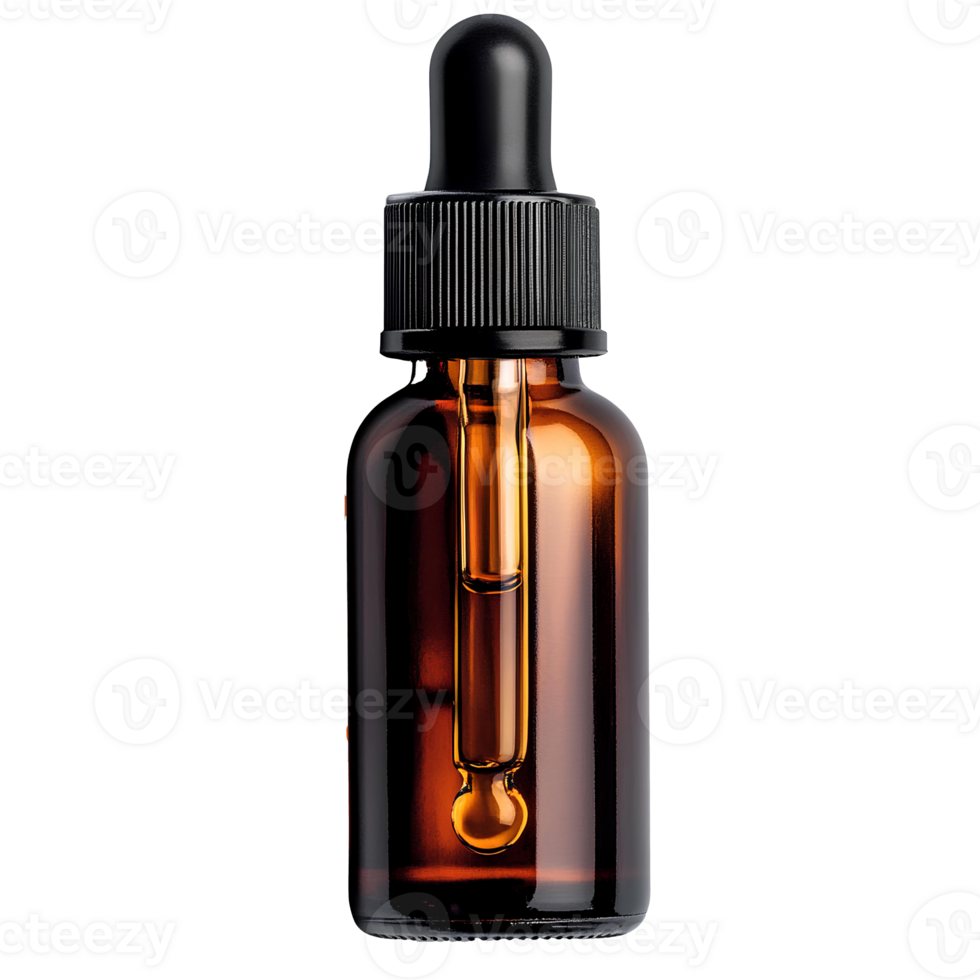 opaque serum bottle for storing vitamin c formulations and other skincare ingredients . glass serum bottle for hyaluronic acid, glycerin, niacinamide or retinol . serum bottle flat lay isolated png