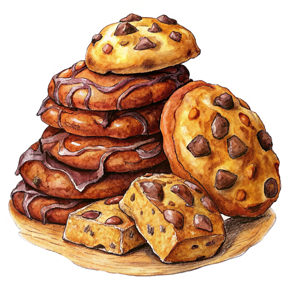 Heap of Cookies and Chocolate Hand Drawn Artwork png