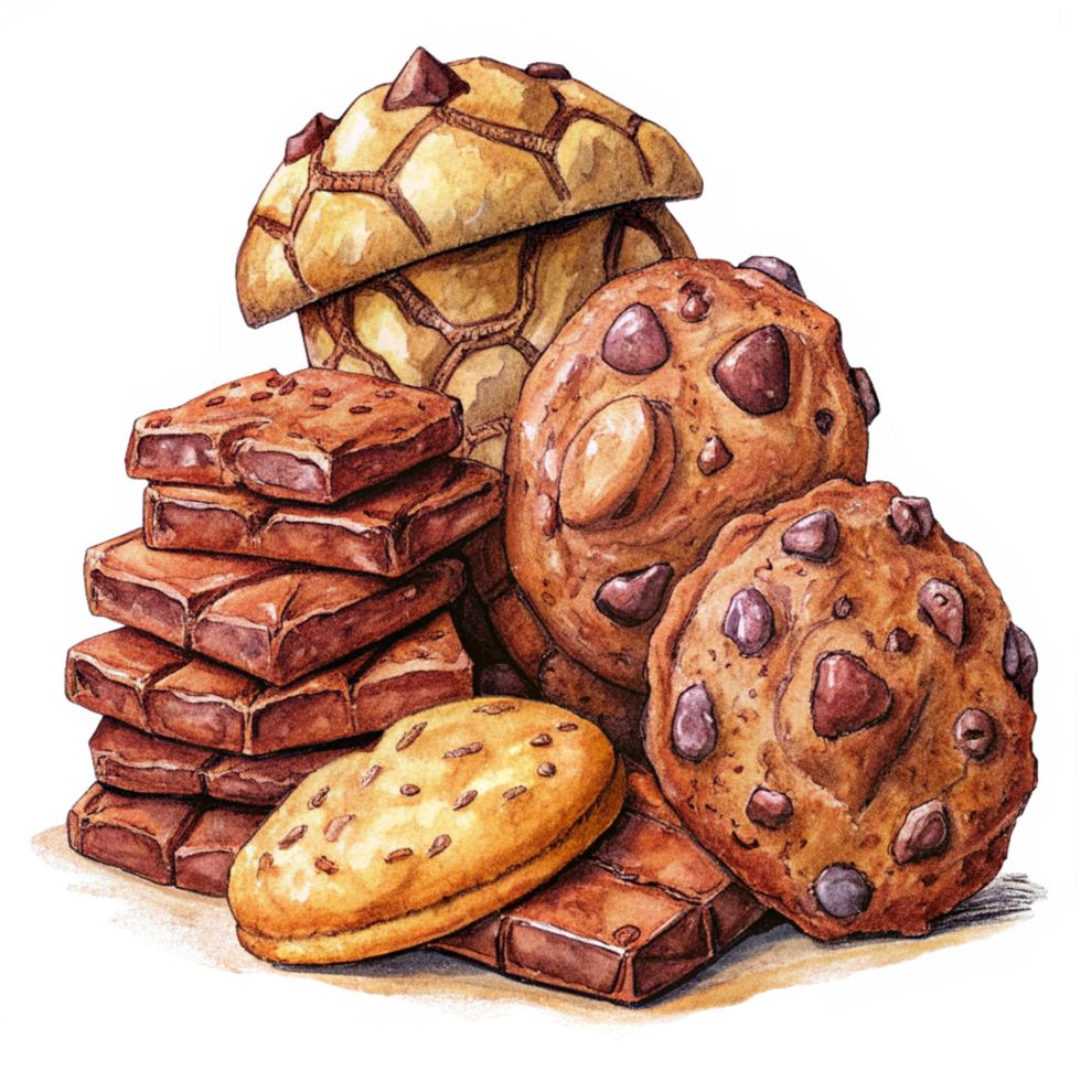 Heap of Cookies and Chocolate Hand Drawn Style png