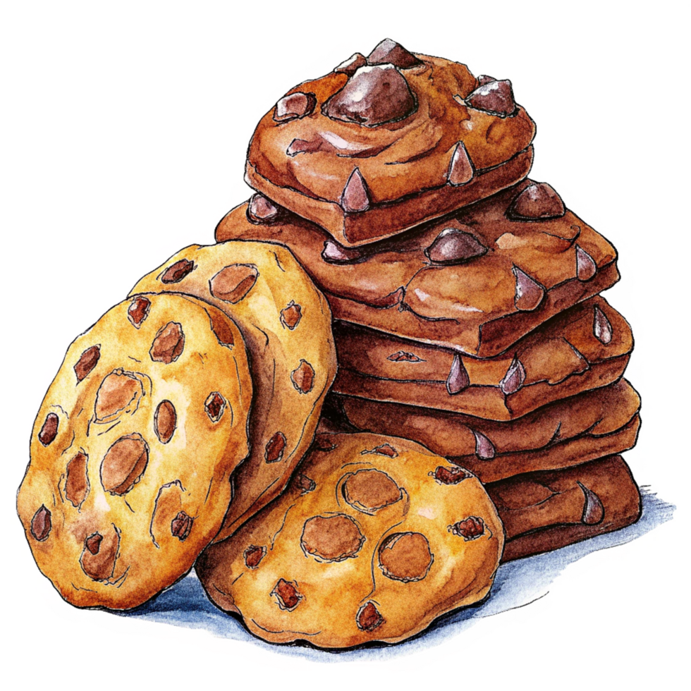 Heap of Cookies and Chocolate Hand Drawn Art png