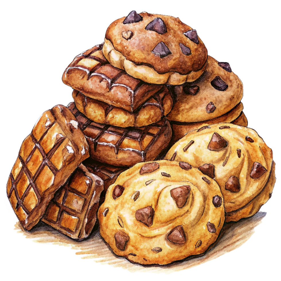 Heap of Cookies and Chocolate Hand Drawn Concept png
