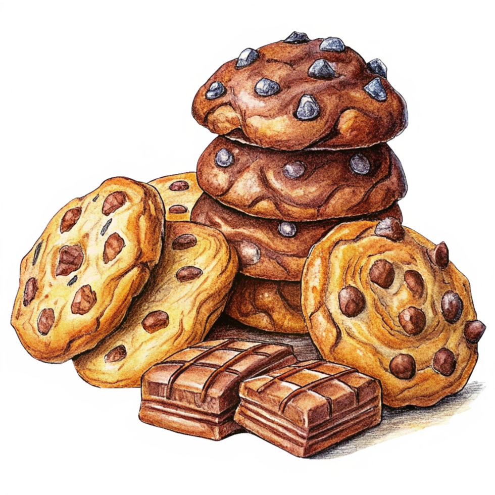 Heap of Cookies and Chocolate Hand Drawn Graphic png