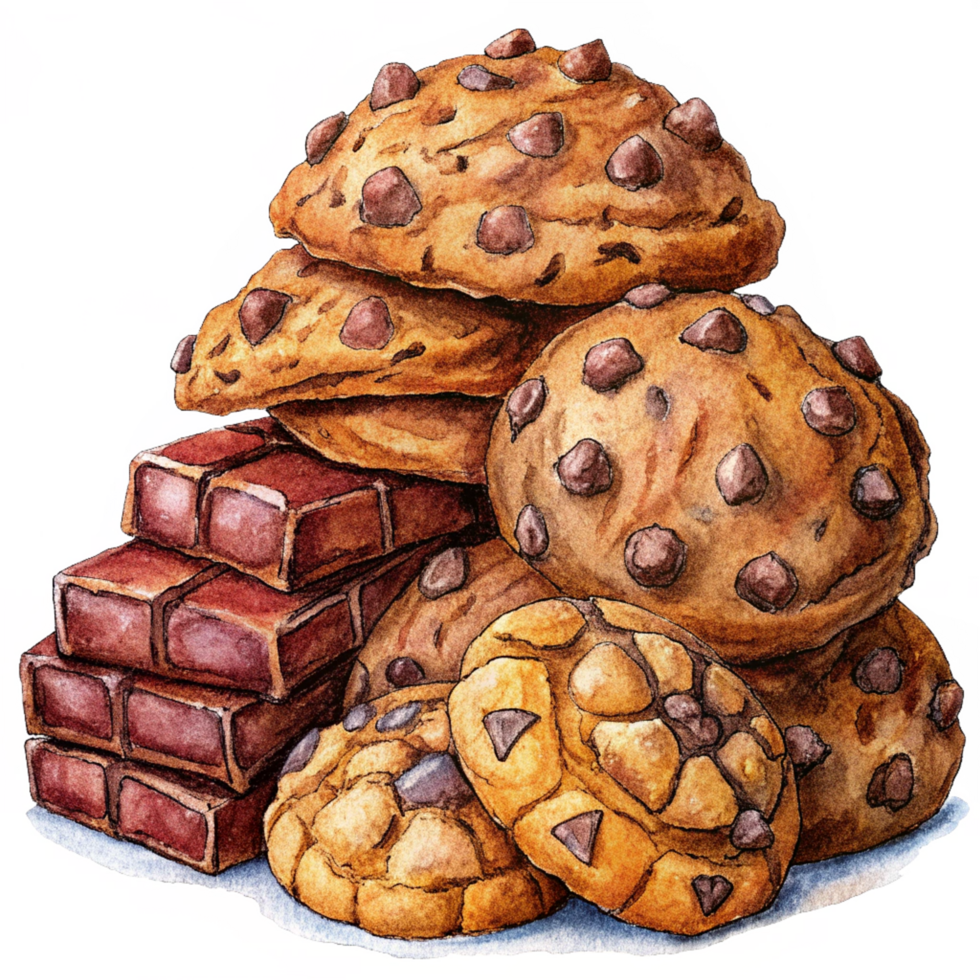 Heap of Cookies and Chocolate Hand Drawn Illustration png