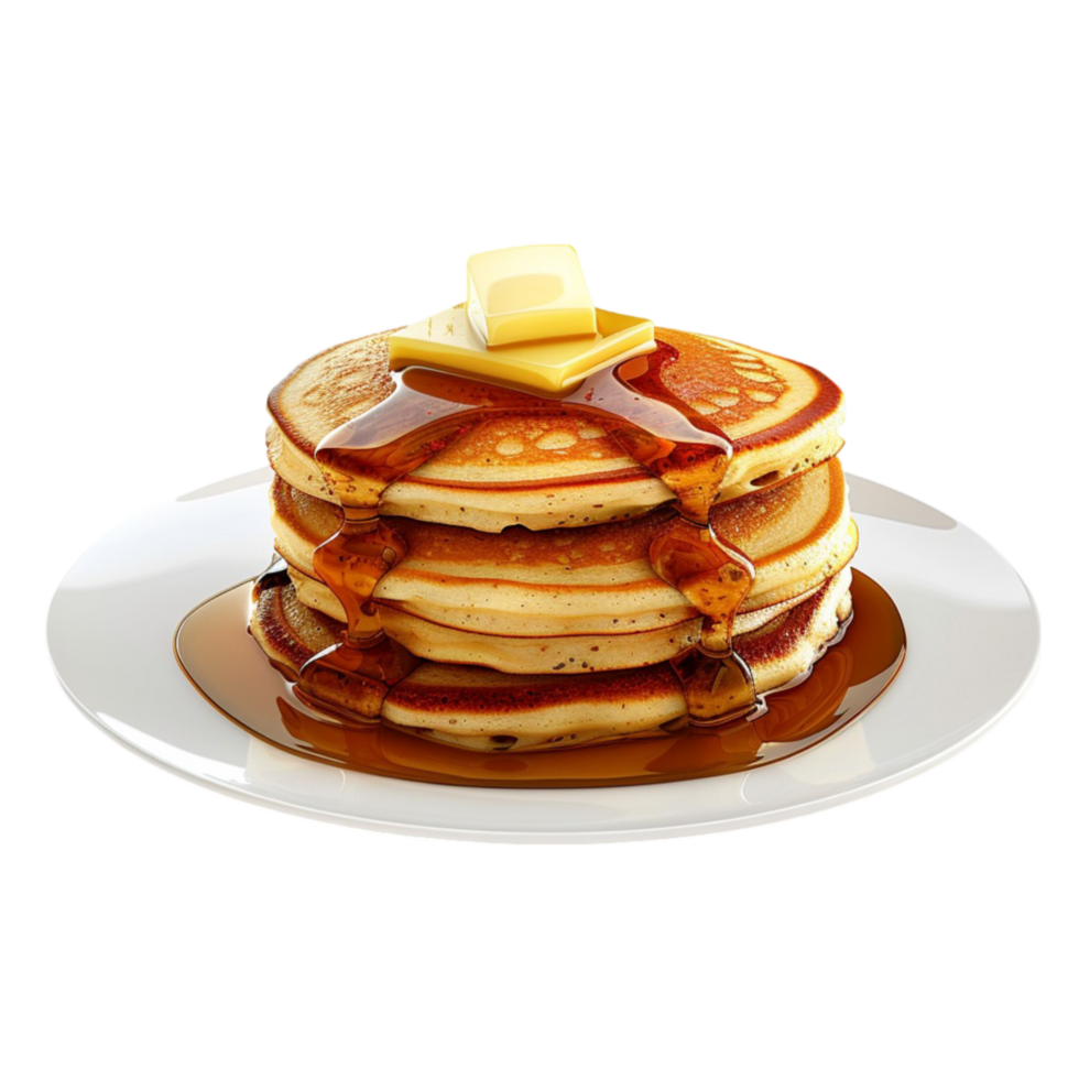 Pancakes With Syrup And Butter On a Plate Transparent Background. png