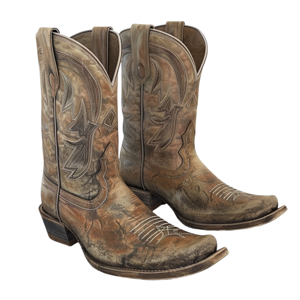 Brown Leather Cowboy Boots with Clear Transparent Background png